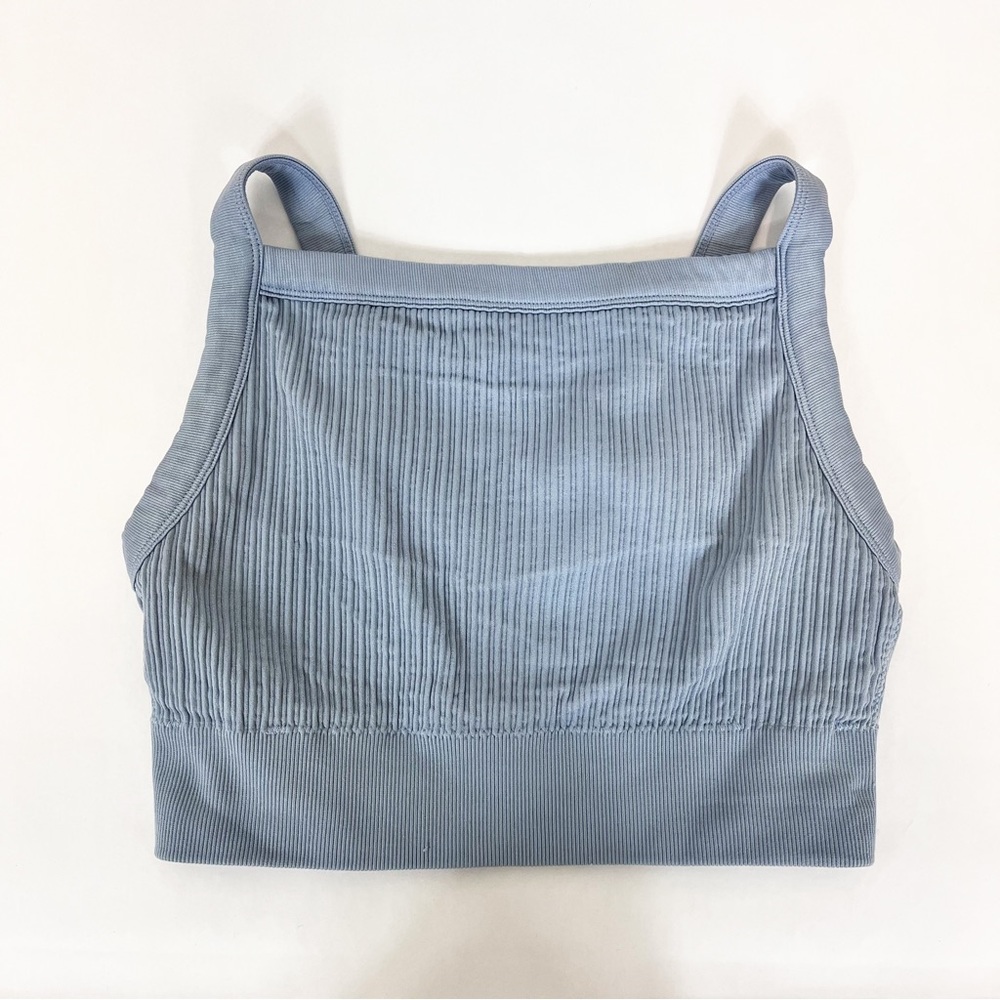 Aerie Ribbed Square Neck Sports Bra In Blue Size XL